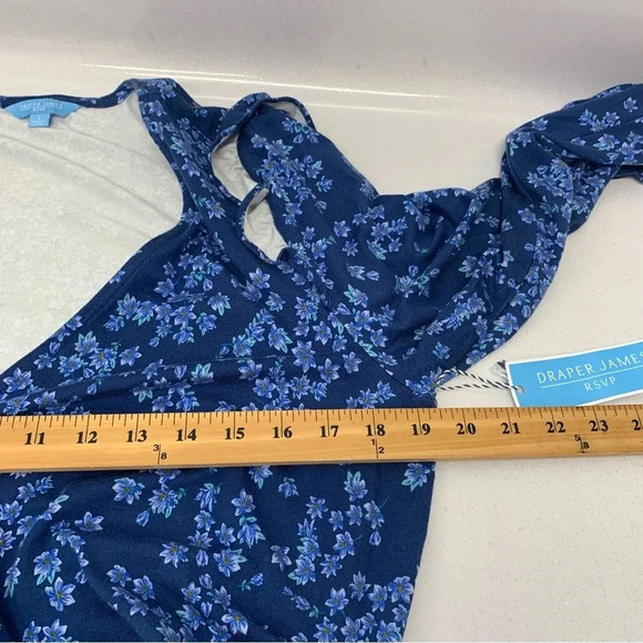 Draper James RSVP Wrap Dress Large  Blue Floral Midi Pockets Stretch Long Sleeve - Picture 13 of 13